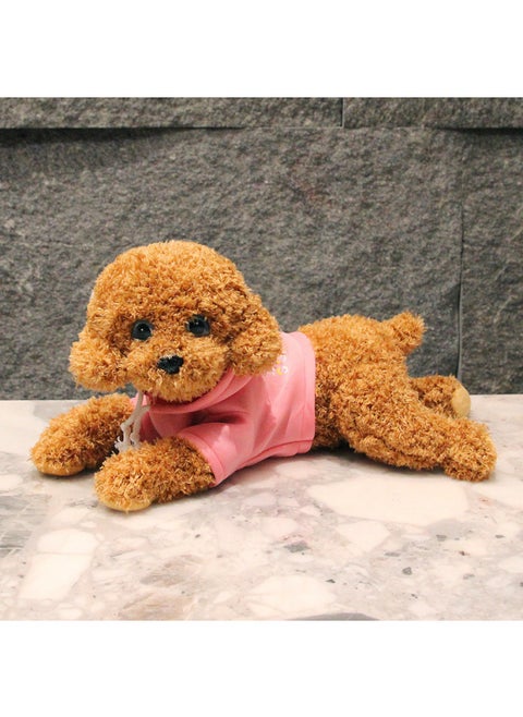 Cute Simulation Teddy Dog Plush Toy Dog Doll Doll Girl Children Sleeping Pillow Birthday Gift Ink-Specifications:Small Size, Total Length 35cm (collect And Get A Random Clip)-Color:Dark Brown Dog Pink Sweatshirt