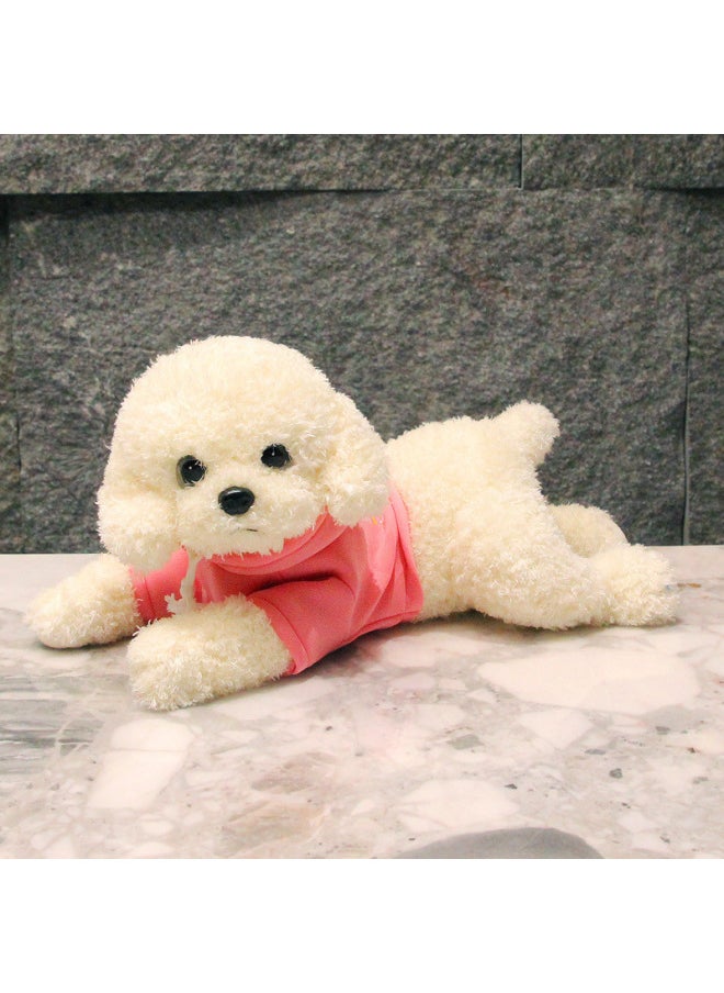 null - Cute Simulation Teddy Dog Plush Toy Dog Doll Doll Girl Children Sleeping Pillow Birthday Gift Ink-Specifications:Small Size, Total Length 35cm (collect And Get A Random Clip)-Color:Dark Brown Dog Pink Sweatshirt - Image 1