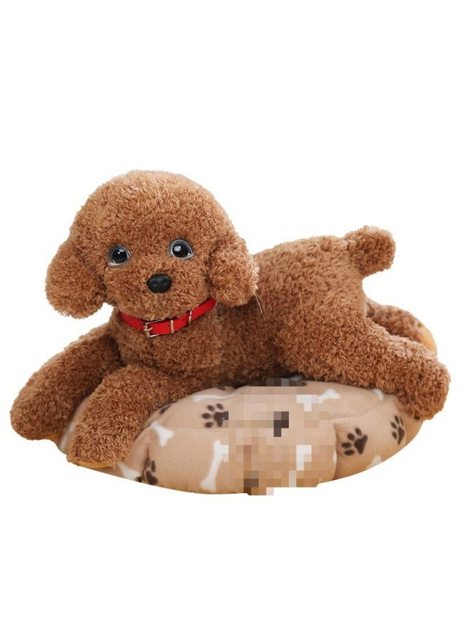 null - Cute Simulation Teddy Dog Plush Toy Dog Doll Doll Girl Children Sleeping Pillow Birthday Gift Ink-Specifications:Small Size, Total Length 35cm (collect And Get A Random Clip)-Color:Dark Brown Dog Pink Sweatshirt - Image 1
