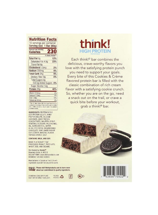 think! Think !, High Protein Bars, Cookies & Cream, 10 Bars, 2.1 oz (60 g) Each (Packaging may vary) - Image 2