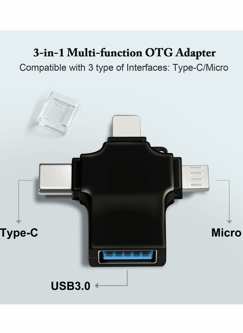 3-in-1 OTG Adapter, USB C to 3.0 Light-ning Micro Adapter for Phone/Tablet, Support Flash Drive, Card Reader, Keyboard & Mouse, Camera and Other Devices