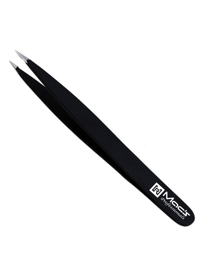 Macs Professional - Acs Professional Tweezers Set; For Eyebrow Plucking Ingrown Hair Best For Eyebrow Hair Facial Hair Removal Splinter Stainless Steel Precision Sharp Pointy Ends Meet Perfectly 7343Bk (Black) - Image 1