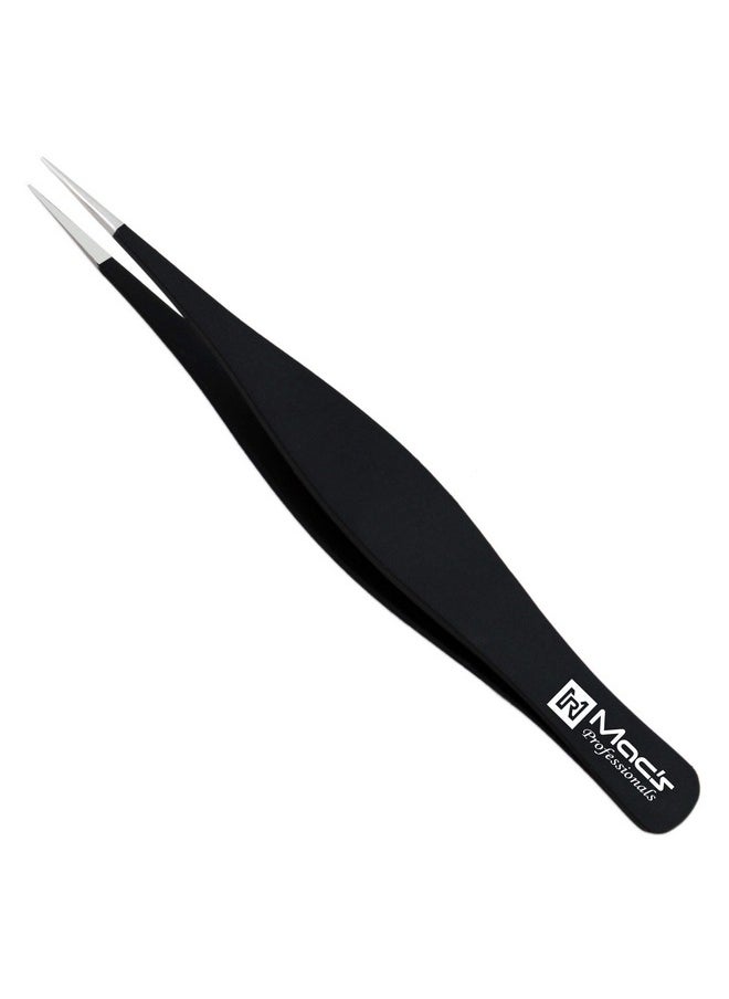 Macs Professional - Acs Professional Tweezers Set; For Eyebrow Plucking Ingrown Hair Best For Eyebrow Hair Facial Hair Removal Splinter Stainless Steel Precision Sharp Pointy Ends Meet Perfectly 7343Bk (Black) - Image 1