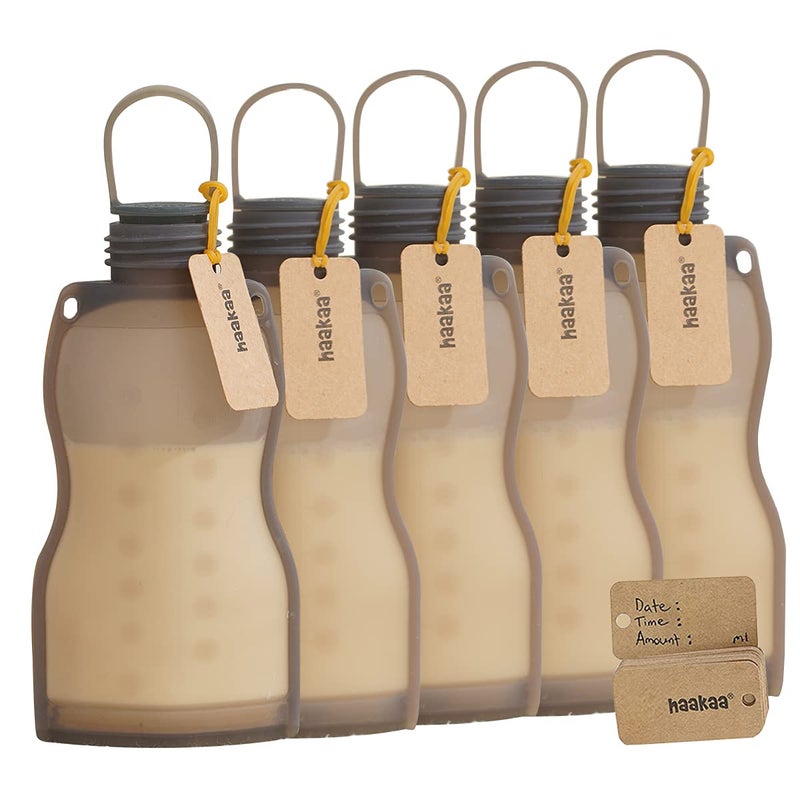 haakaa حقيبة تخزين حليب الثدي السيليكون من هاكّا 9 أونص قابلة لإعادة الاستخدام لجمع الحليب حقيبة الفريزر للأمهات المرضعات تخزين طعام الأطفال حقيبة لذيذة حقيبة مضخة الثدي مانعة للتسرب 5 قطع - Image 5