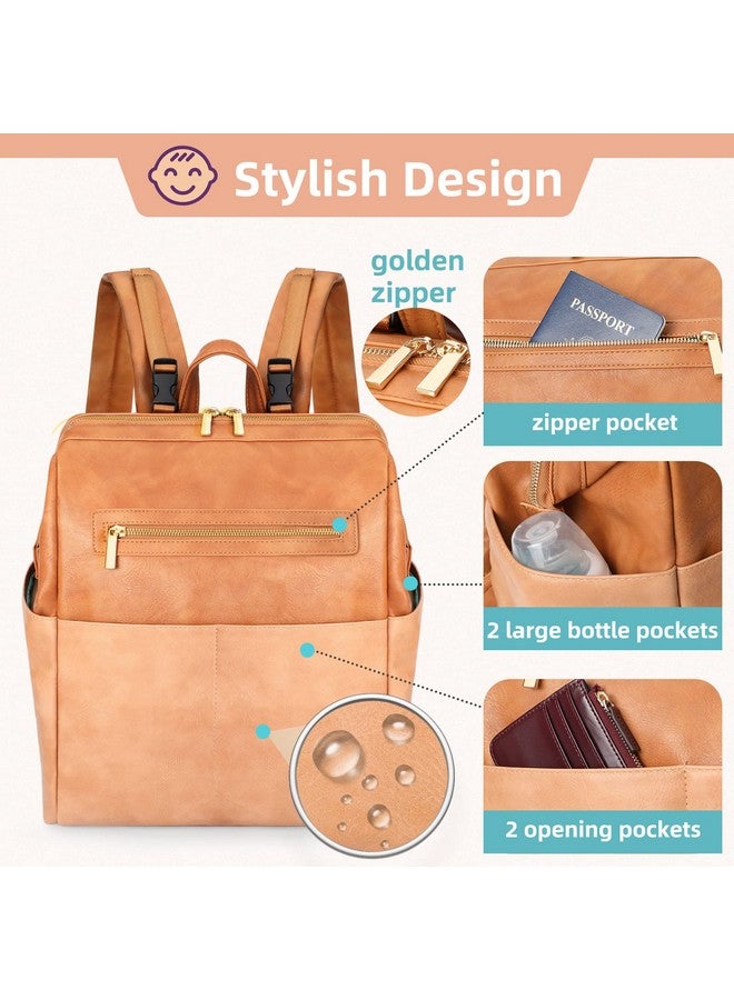 MOMINSIDE حقيبة ظهر مومنسيد لحفاضات الأطفال، حقيبة جلدية مع 16 جيب، حقيبة حفاضات كبيرة للأم، تناسب لابتوب بحجم 15 بوصة، 4 جيوب معزولة، وسادة تغيير، بني - Image 4