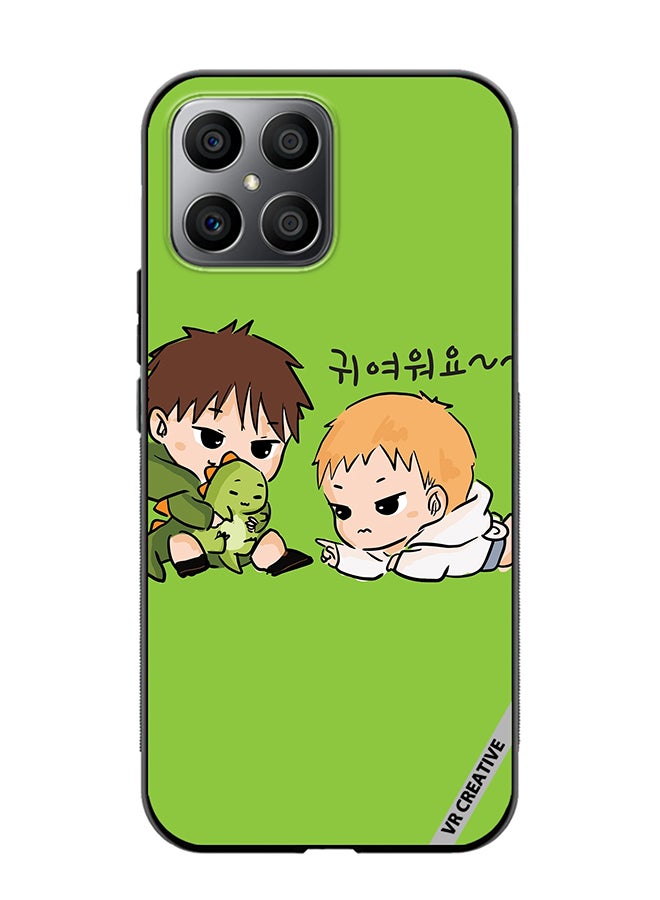 VR CREATIVE Protective Case Cover For Honor X8 Two Cute Kids Playing With Dino Design Multicolour