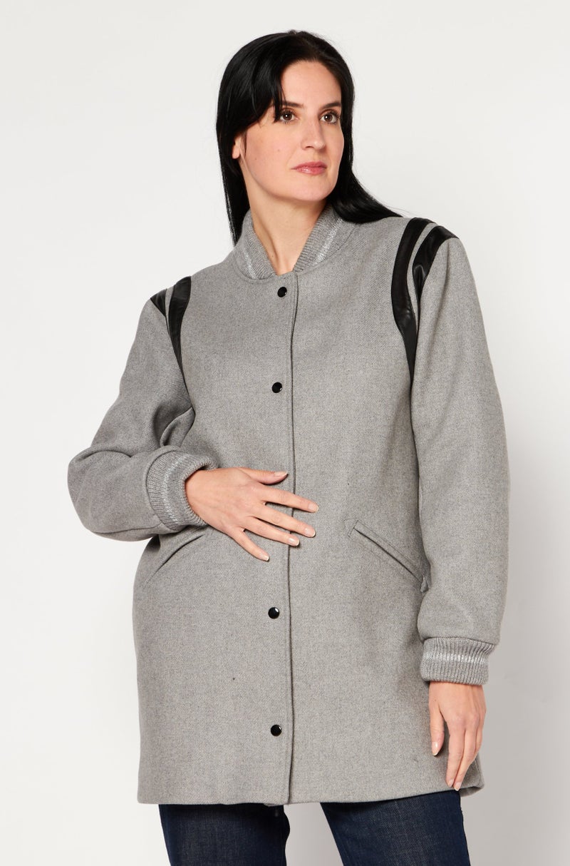 IKKS معطف ترنش منقوش للنساء، رمادي/أسود - Image 1