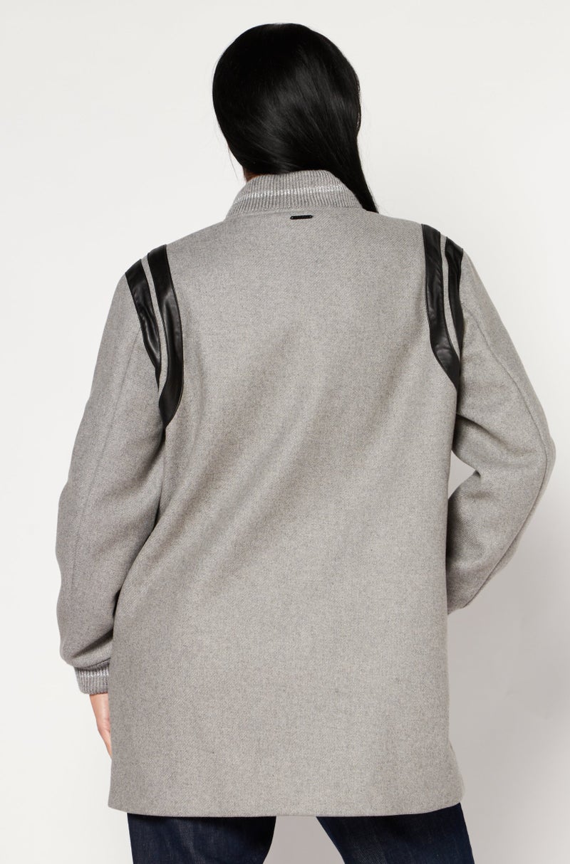 IKKS Women Textured Trench Coat, Grey - Image 4