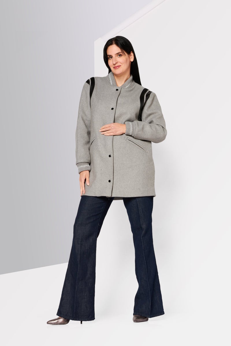 IKKS Women Textured Trench Coat, Grey - Image 2