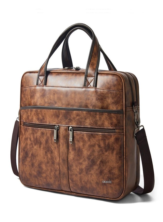 Shrrie Leather Messenger Bag for Men and Women 16 inch Laptop Bag,Water-Resistant Retro Leather Briefcase for Men,Mens Satchel Bag Crossbody for Office,Business,Work - Image 1