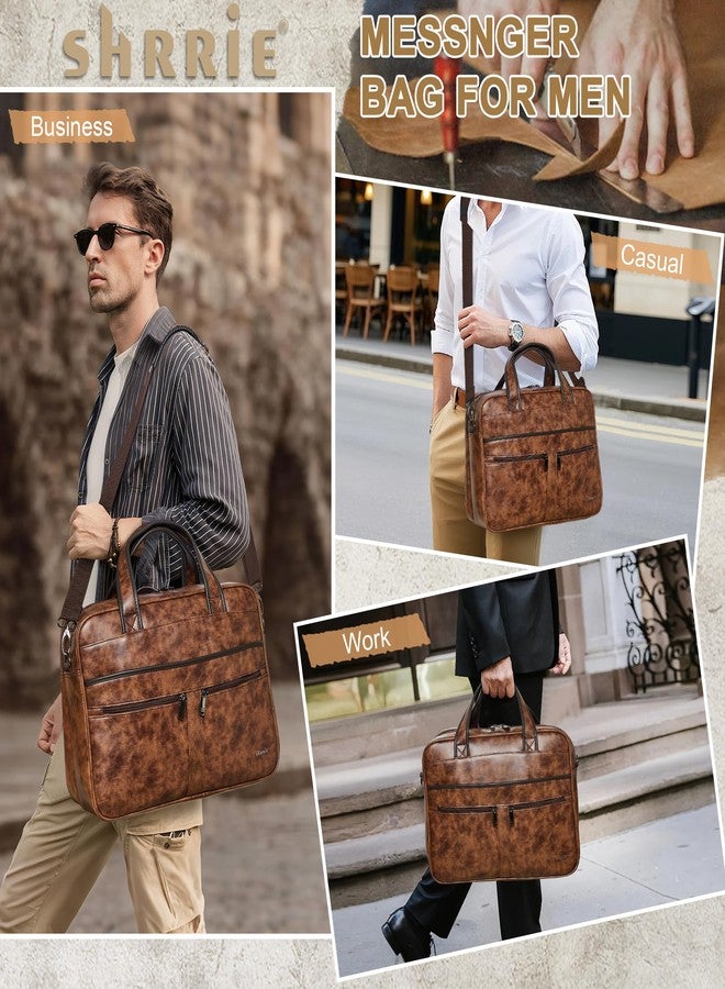 Shrrie Leather Messenger Bag for Men and Women 16 inch Laptop Bag,Water-Resistant Retro Leather Briefcase for Men,Mens Satchel Bag Crossbody for Office,Business,Work - Image 2