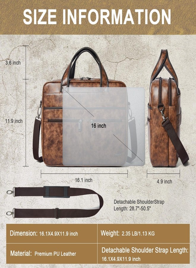 Shrrie Leather Messenger Bag for Men and Women 16 inch Laptop Bag,Water-Resistant Retro Leather Briefcase for Men,Mens Satchel Bag Crossbody for Office,Business,Work - Image 3