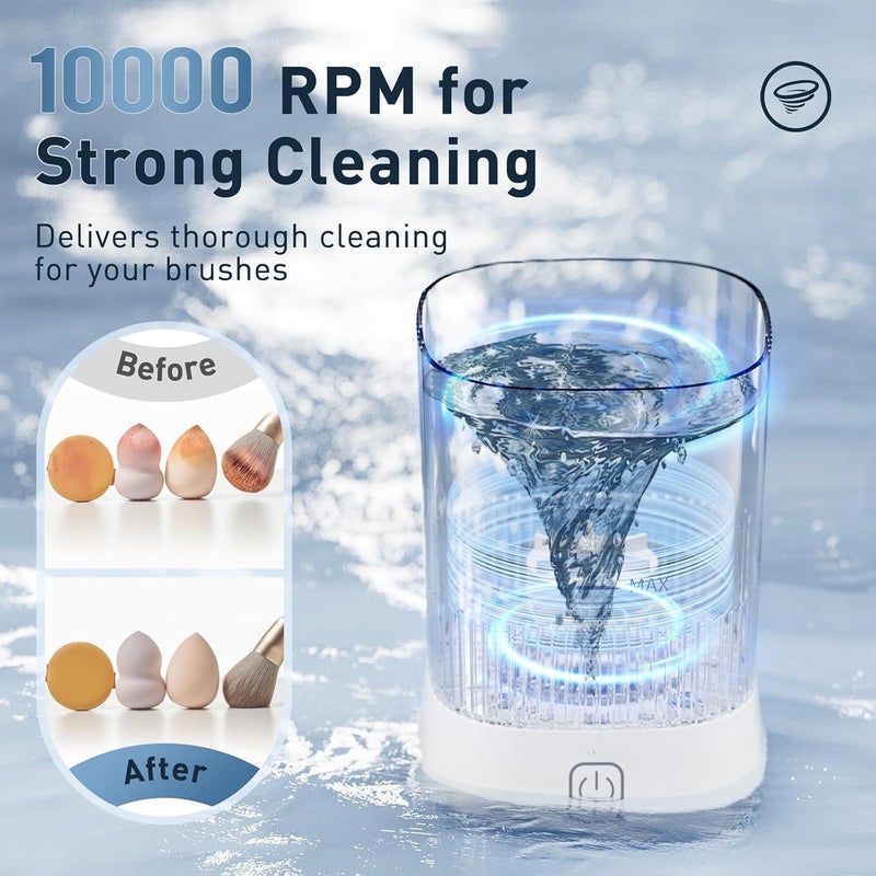 Angju Electric Makeup Brush Cleaner Machine,3-in-1 USB Automatic Make up Brushes Cleaner,Quick Wash in Seconds Cosmetic Brushes Cleaning Tools,Make up Brush Cleaner Set for Cleaning and Drying - Image 2