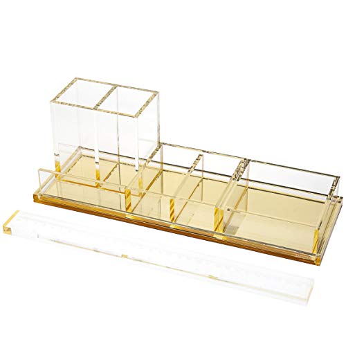 EXPUTRAN Acrylic Desk Organizer 4-Piece Desk Kit + Free Complimentary Acrylic Ruler, Desktop Organization for Office or Home (Gold) - Image 1
