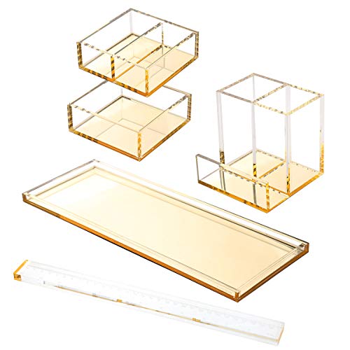 EXPUTRAN Acrylic Desk Organizer 4-Piece Desk Kit + Free Complimentary Acrylic Ruler, Desktop Organization for Office or Home (Gold) - Image 5