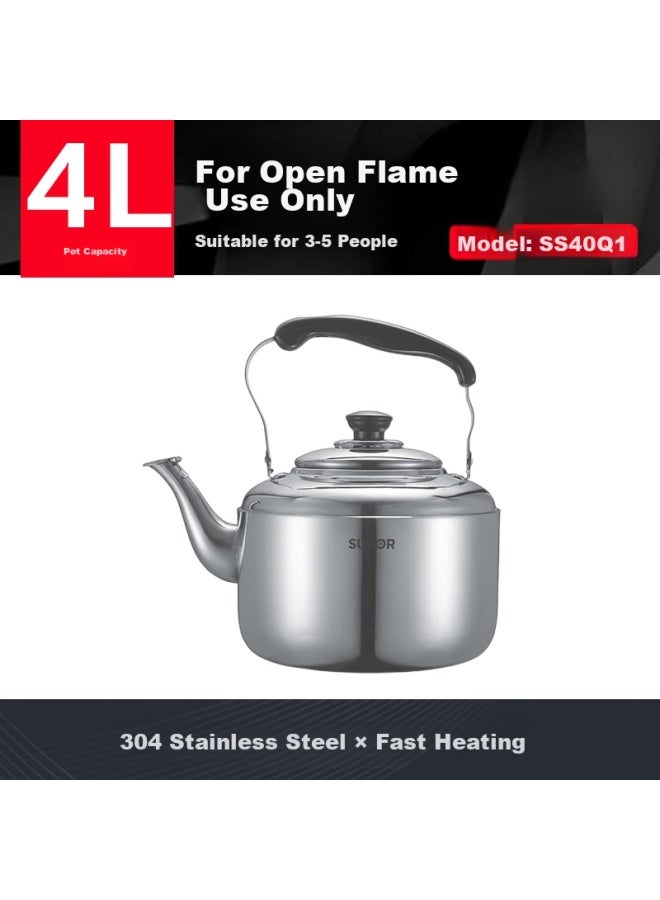 SUPOR Supor Stylish Whistling 304 Stainless Steel Kettle, 4l Capacity, Gas Stove Specific, Ss40q1  - Image 2