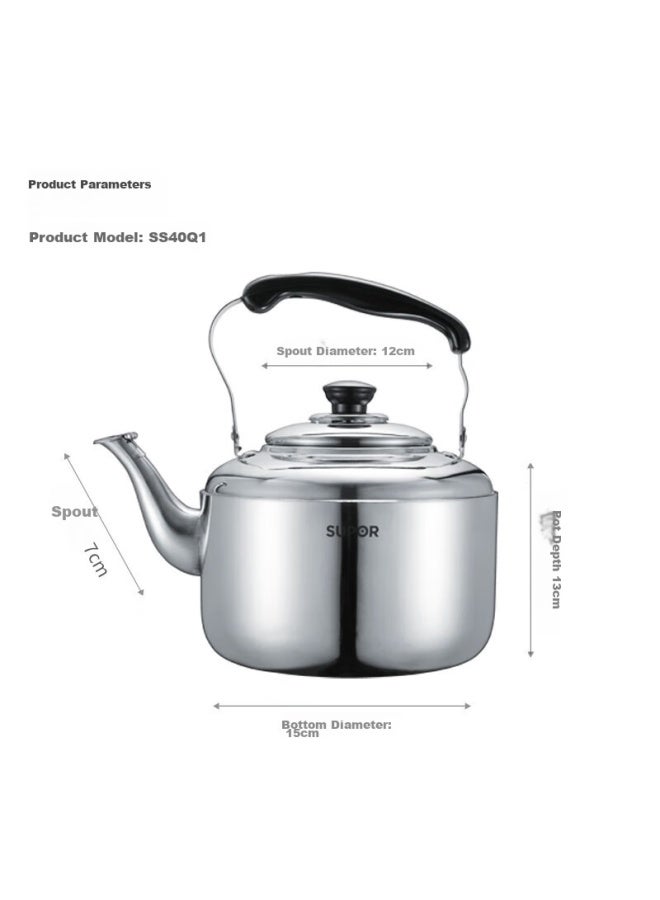 SUPOR Supor Stylish Whistling 304 Stainless Steel Kettle, 4l Capacity, Gas Stove Specific, Ss40q1  - Image 3