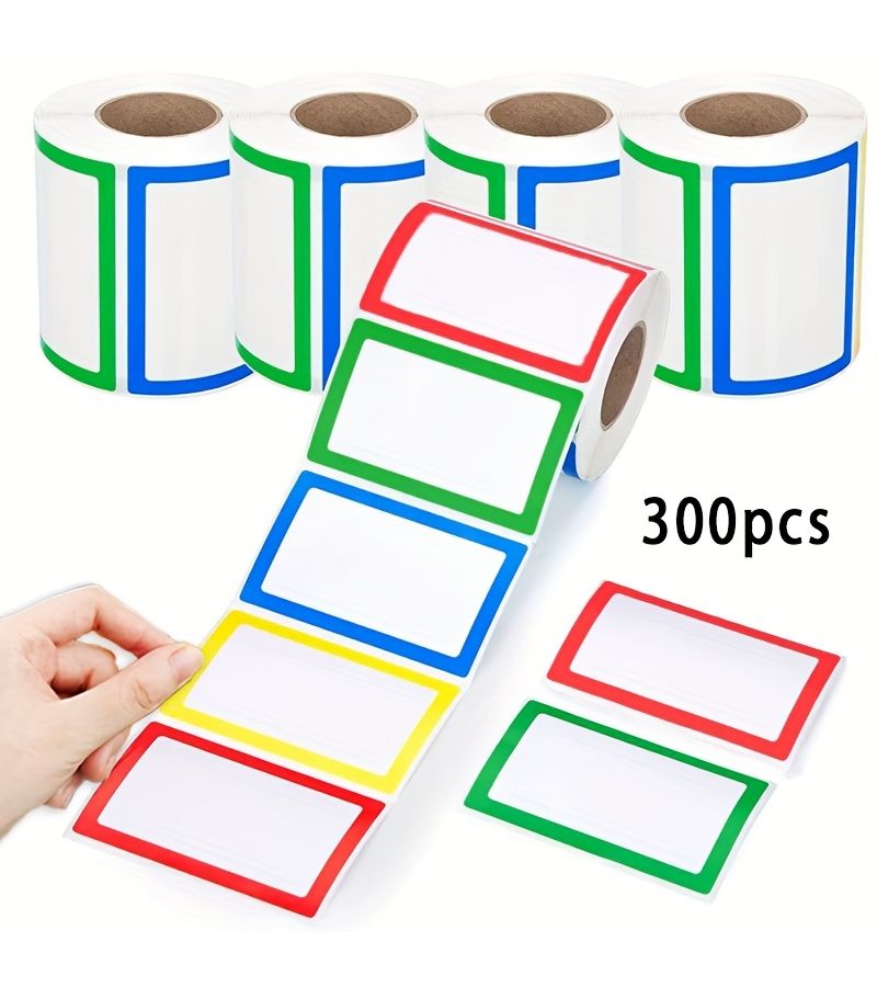 ملصقات كبيرة الحجم فارغة الاسم، 300 قطعة لكل لفة مع قلم، 4 ألوان، لاصق قوي - Image 2