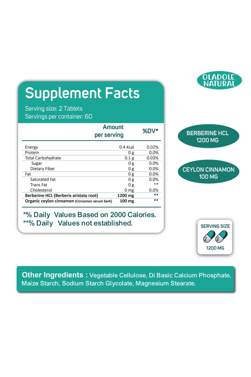 Oladole Natural Berberine with Ceylon Cinnamon 1200mg, Supports Immune Function - 120 Tablets - Image 3