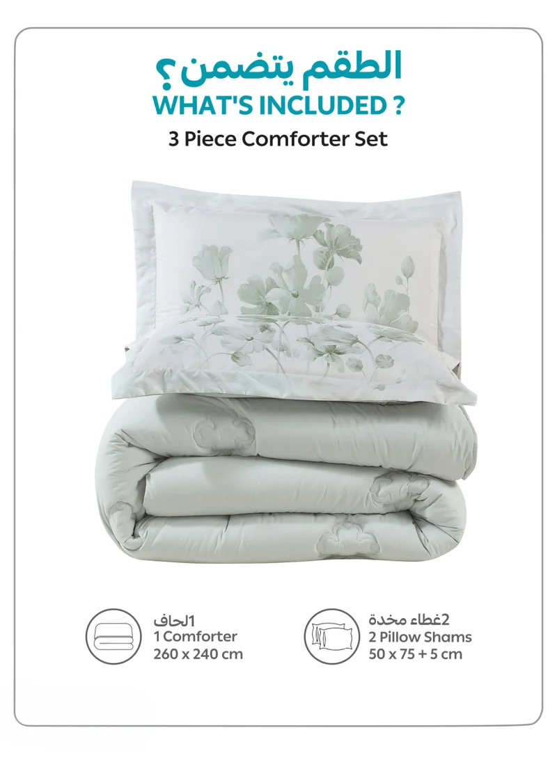 Donetella KING 3Pcs Bedding Comforter Set, King Size 240x260 cm - 3-Pcs Digital Print Quilted Bed Set, Microfiber Fabric - 1 Comforter And  2  Pillow Shams  | Best Price UAE