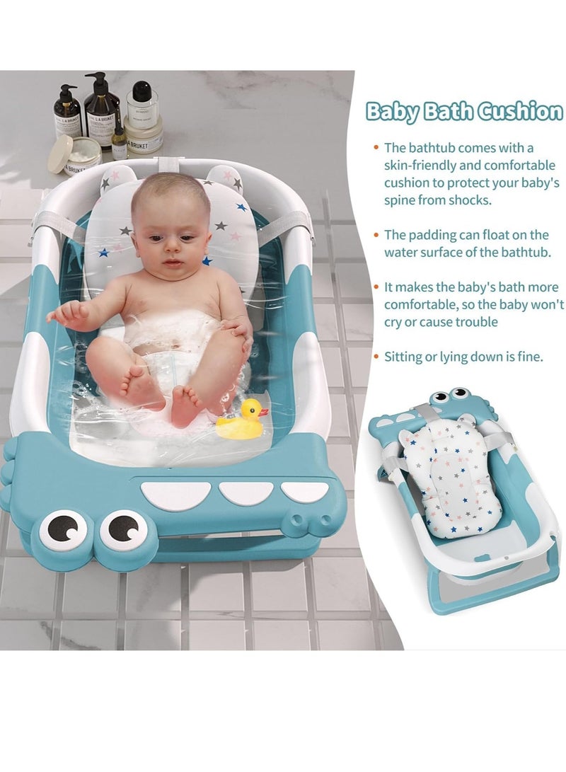 Collapsible Baby Bathtub for Newborn with Thermometer  1 Soft Floating Cushion  Drain Hole, Foldable  Portable Travel Baby Bath Tub for Newborns to Toddlers 0-36 Months Girl (Blue) - Image 4