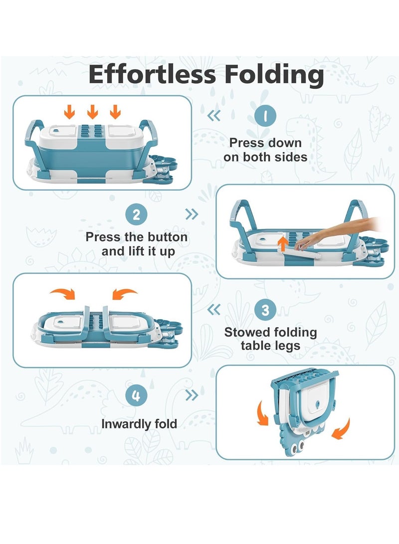 Collapsible Baby Bathtub for Newborn with Thermometer  1 Soft Floating Cushion  Drain Hole, Foldable  Portable Travel Baby Bath Tub for Newborns to Toddlers 0-36 Months Girl (Blue) - Image 3