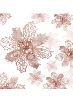 Excefore Glitter Poinsettia Flowers 10 Pieces Tree Ornaments Artificial for Wedding Wreath Decoration (Rose Gold)  - Image 1
