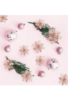 Excefore Glitter Poinsettia Flowers 10 Pieces Tree Ornaments Artificial for Wedding Wreath Decoration (Rose Gold)  - Image 4