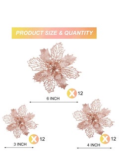 Excefore Glitter Poinsettia Flowers 10 Pieces Tree Ornaments Artificial for Wedding Wreath Decoration (Rose Gold)  - Image 5
