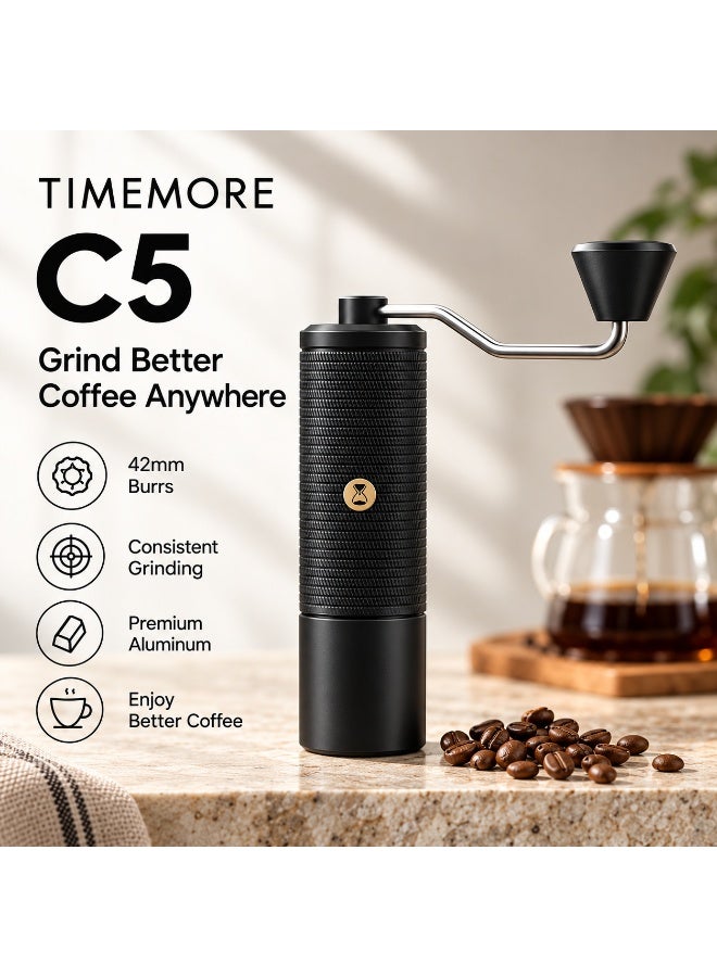 مطحنة قهوة يدوية  Chestnut C5 ESP مع شفرة طحن مخروطية S2C-042-III وهيكل من سبائك الألومنيوم وذراع قابل للفصل، أسود - Image 2