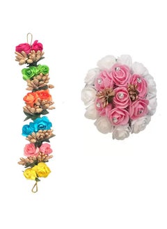 Maahal Maahal™ Juda Bun Hair Flower Artificial flower gajra and Multi Color gajra Combo for Wedding and Party 