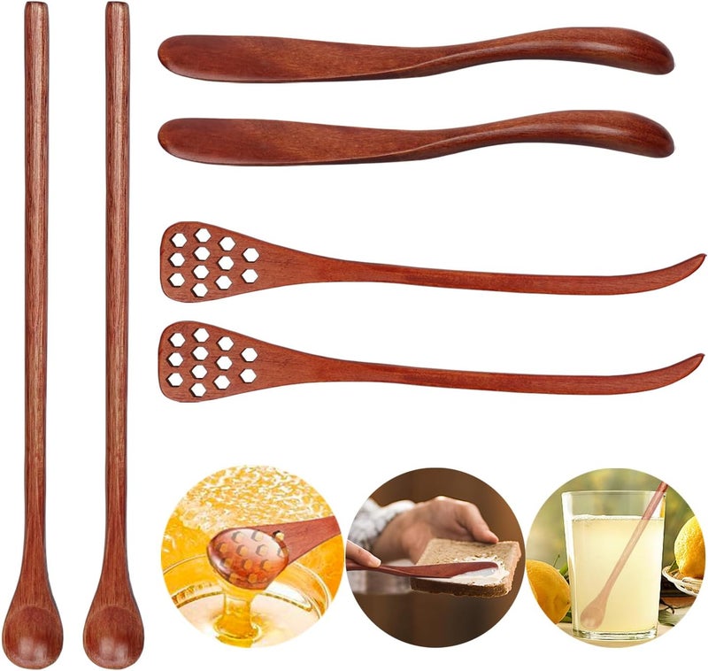 DOBROGOST 6PCS 7.08inch Honey Dipper Sticks Honey Spoon and Coffee Stirring Spoons, Wooden Honey Mixing Stirrer Honey Comb Stick, Honey Wand for Honey Jar Dispense Drizzle Honey Wedding Party - Image 1
