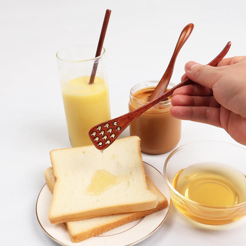 DOBROGOST 6PCS 7.08inch Honey Dipper Sticks Honey Spoon and Coffee Stirring Spoons, Wooden Honey Mixing Stirrer Honey Comb Stick, Honey Wand for Honey Jar Dispense Drizzle Honey Wedding Party - Image 4