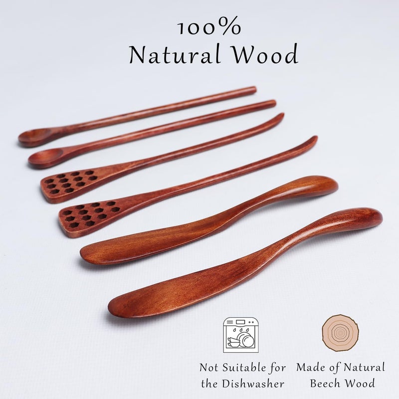 DOBROGOST 6PCS 7.08inch Honey Dipper Sticks Honey Spoon and Coffee Stirring Spoons, Wooden Honey Mixing Stirrer Honey Comb Stick, Honey Wand for Honey Jar Dispense Drizzle Honey Wedding Party - Image 3