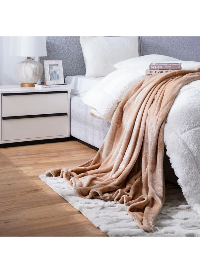 DANUBE HOME Micro Flannel Blankets Single 150X220Cm Beige