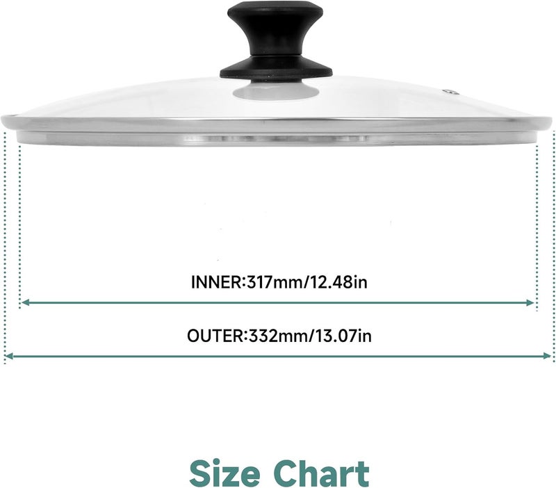 MOJIRE 13 In Glass Lid for Frying Pan, Tempered Replacement Cover Compatible with All 13 inches Cookware for Skillets, Round Cast Iron, Cast Aluminium, Stainless Steel Pans &Pots, Black - Image 5