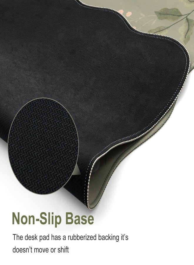 iCasso Scalloped Desk Mat for Keyboard and Mouse, Scalloped Large Mouse Pad, Floral Desk Pad Mat, Anti-Slip Big Mousepad with Stitched Edges for Computer (Bean Green) - Image 4