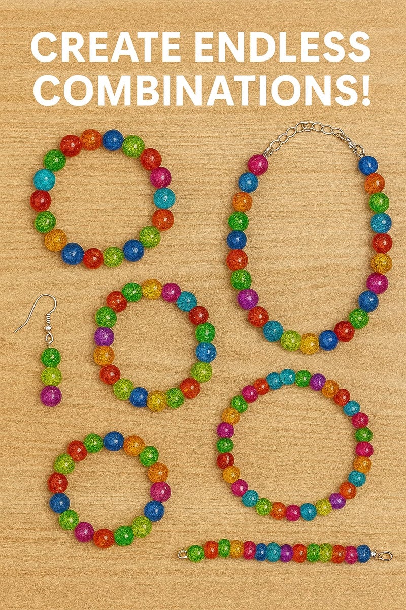 Ambitieux 650+ Pcs Crackle Glass Beads for Jewelry Making | 8mm Assorted Color Round Glass Beads for Bracelet, Necklace, Anklet & DIY Craft | Bulk Bead Kit for Selling & Handmade Business (Blue) - Image 4