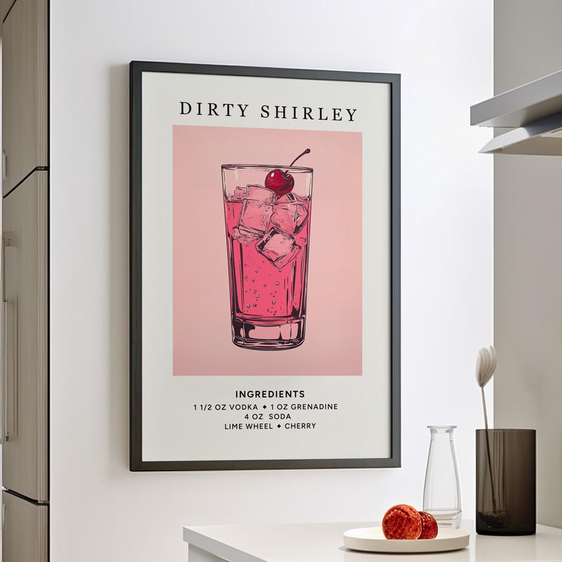 TNESSENTIAL Dirty Shirley Cocktail Pink Wall Art Poster or Canvas Print, Girly Preppy Wall Art, Retro Kitchen Decor, Happy Hour Trendy Party Drink Print - Image 3