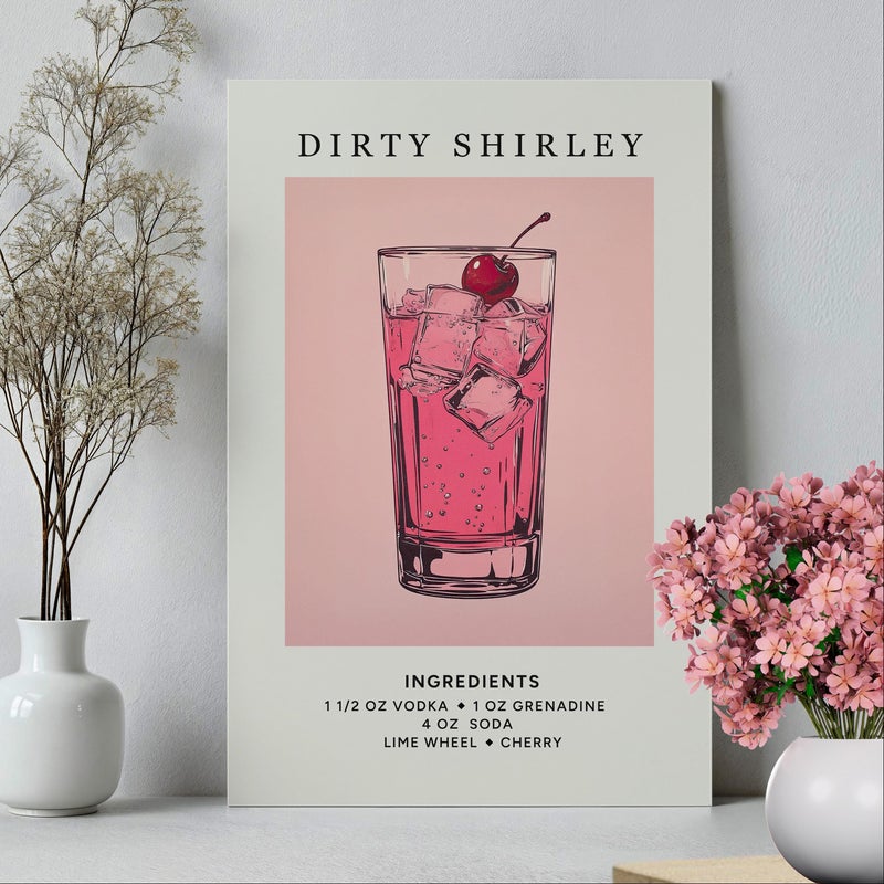 TNESSENTIAL Dirty Shirley Cocktail Pink Wall Art Poster or Canvas Print, Girly Preppy Wall Art, Retro Kitchen Decor, Happy Hour Trendy Party Drink Print - Image 5