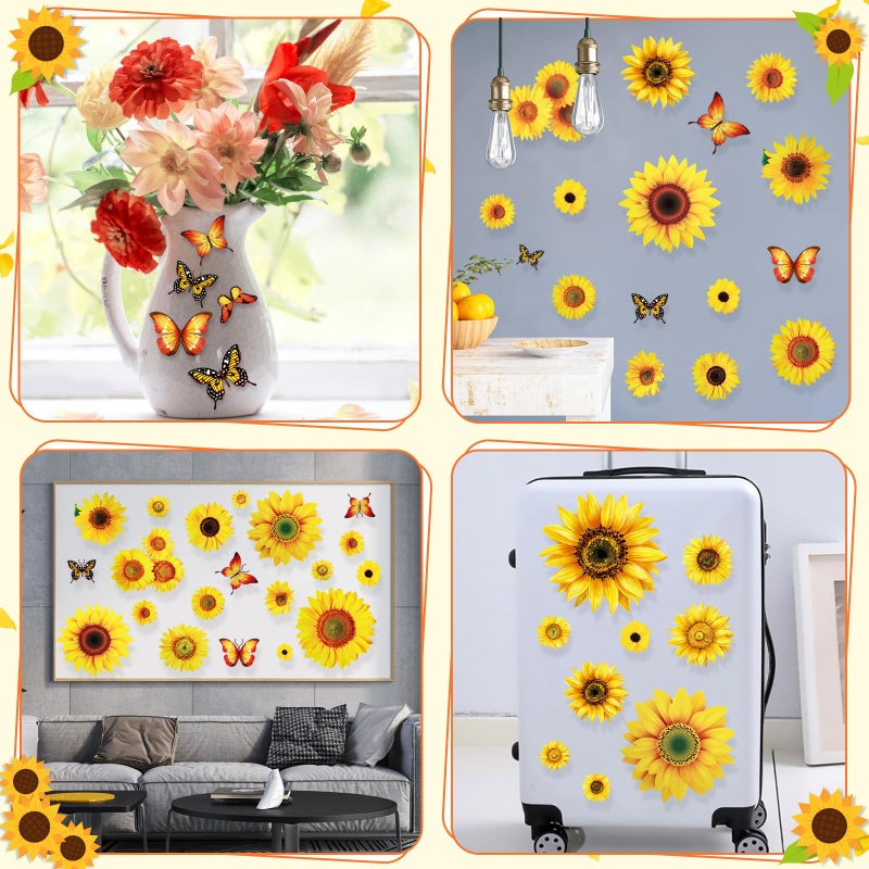 HLARTNET 100 Pcs Sunflower Window Wall Stickers with 3D Butterfly  1-4 Inch Vinyl Sunflower Window Clings Decor  Self-Adhesive Peel and Stick Sunflower Room Decals - Image 3