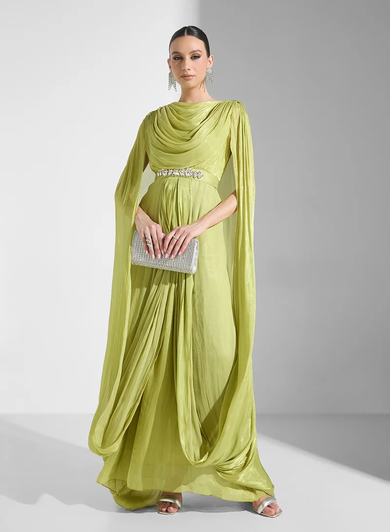 Golden Apple Draped Chiffon Gown