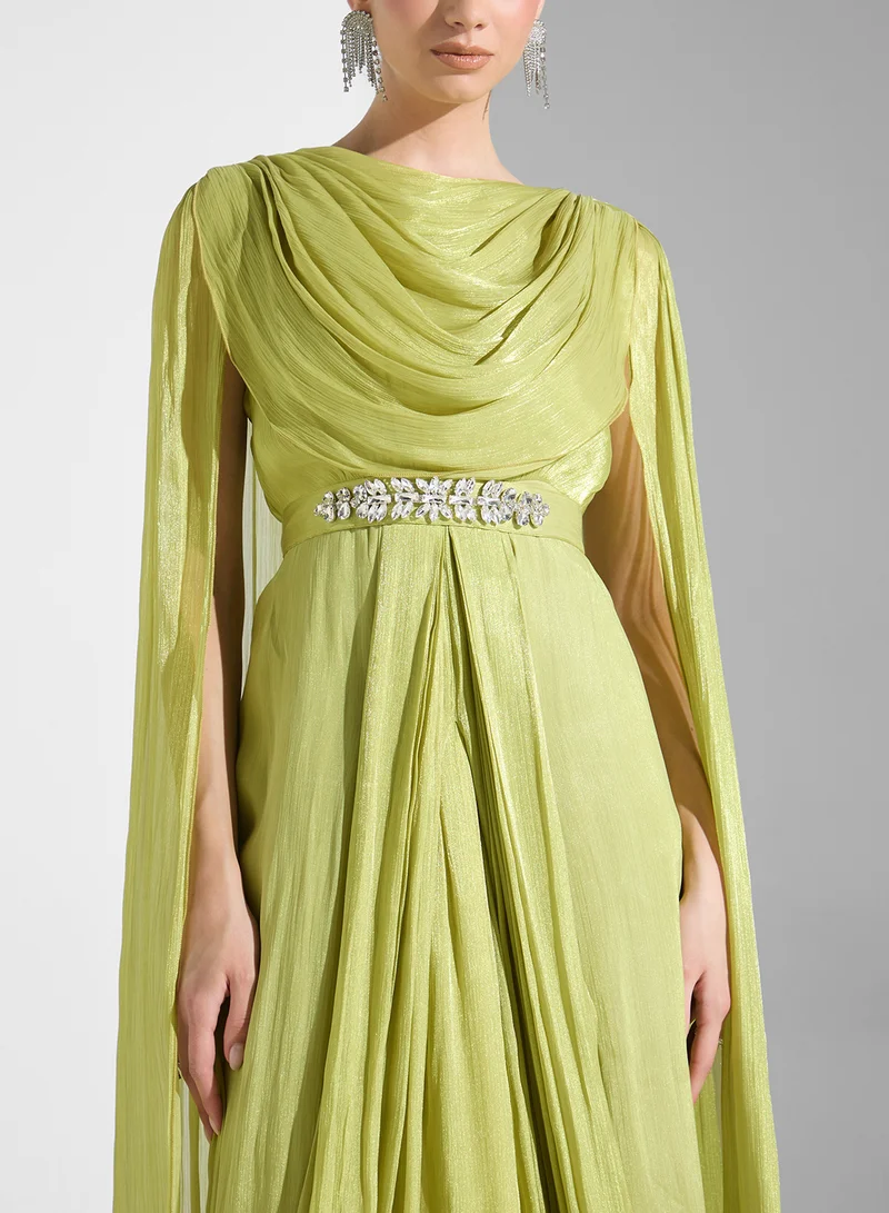 Golden Apple Draped Chiffon Gown