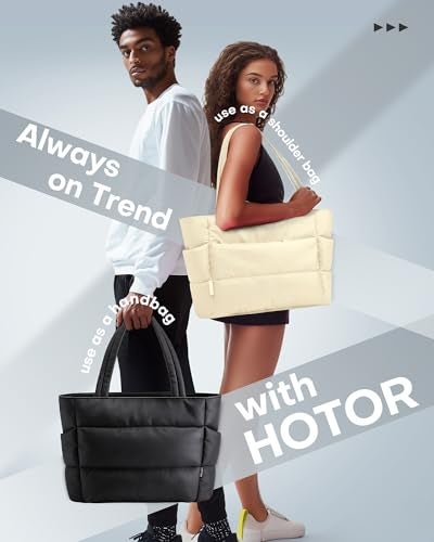 HOTOR Puffer Tote Bag for Women, Nurses - Multi-Pocket Lightweight Bag for Work - Quilted Handbag for Travel and Gym, Beige, 20.1" x 6.7" x 13.4" - Image 5
