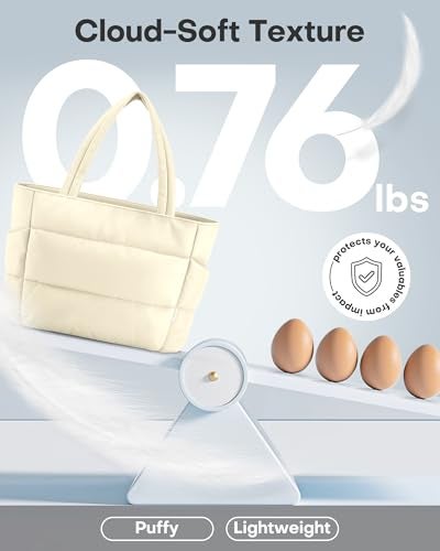 HOTOR Puffer Tote Bag for Women, Nurses - Multi-Pocket Lightweight Bag for Work - Quilted Handbag for Travel and Gym, Beige, 20.1" x 6.7" x 13.4" - Image 3