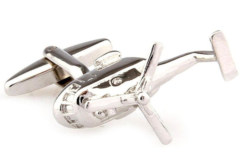 MRCUFF Helicopter 3D Pair Cufflinks in a Presentation Gift Box & Polishing Cloth - Image 1