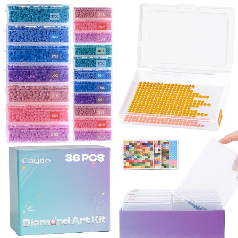 Caydo 36Pcs Diamond Art Storage Trays with Lids, Large and Small Size Diamond Art Painting Containers, 2-in-1 Bead Storage and Line-Up Accessories for Diamond Art Painting, Box Package - Image 1