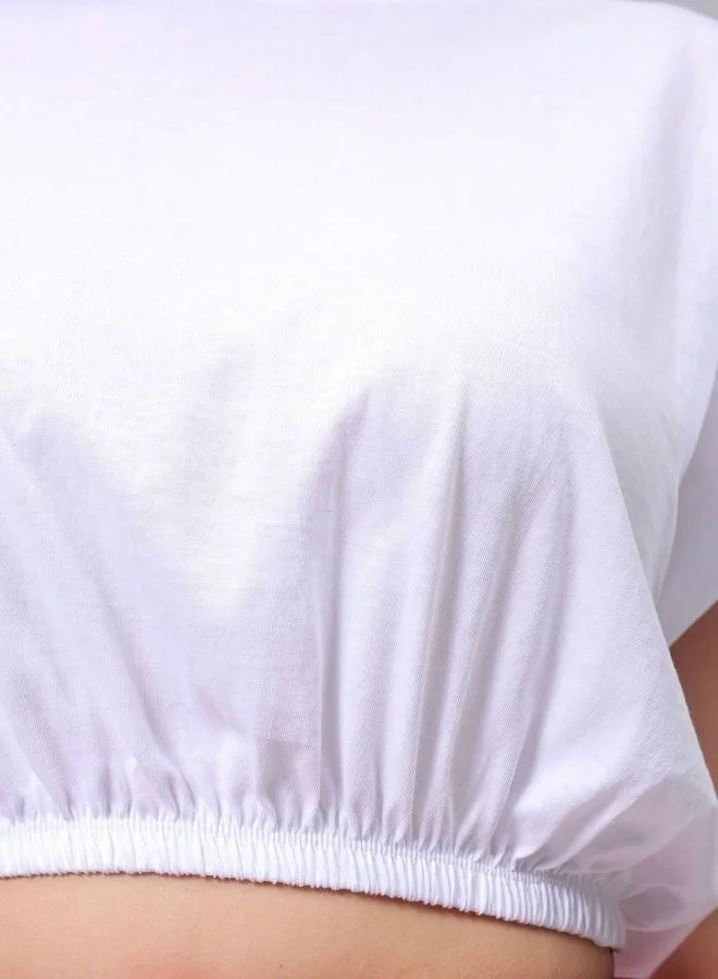 Freehand Women Regular Fit Solid Crew Neck Three-Quarter Sleeve Crop Top