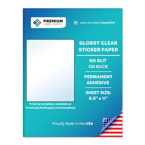 Premium Label Supply Glossy Clear Sticker Paper – 8.5" x 11" Full Sheet Labels – Laser/Inkjet Compatible – 25 Sheets - Image 1