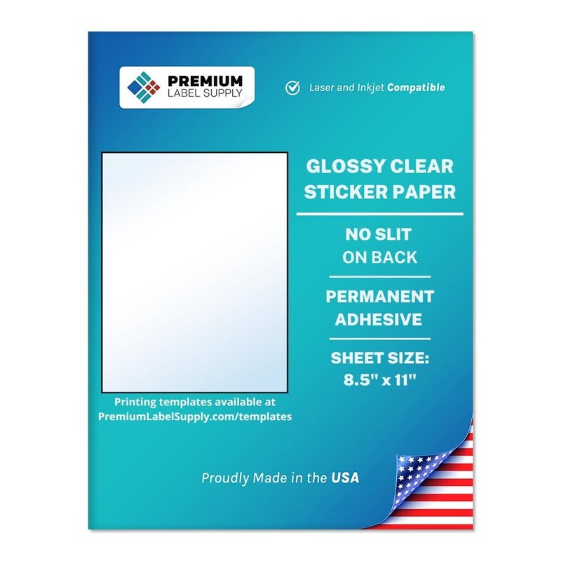 Premium Label Supply Glossy Clear Sticker Paper – 8.5" x 11" Full Sheet Labels – Laser/Inkjet Compatible – 25 Sheets - Image 4